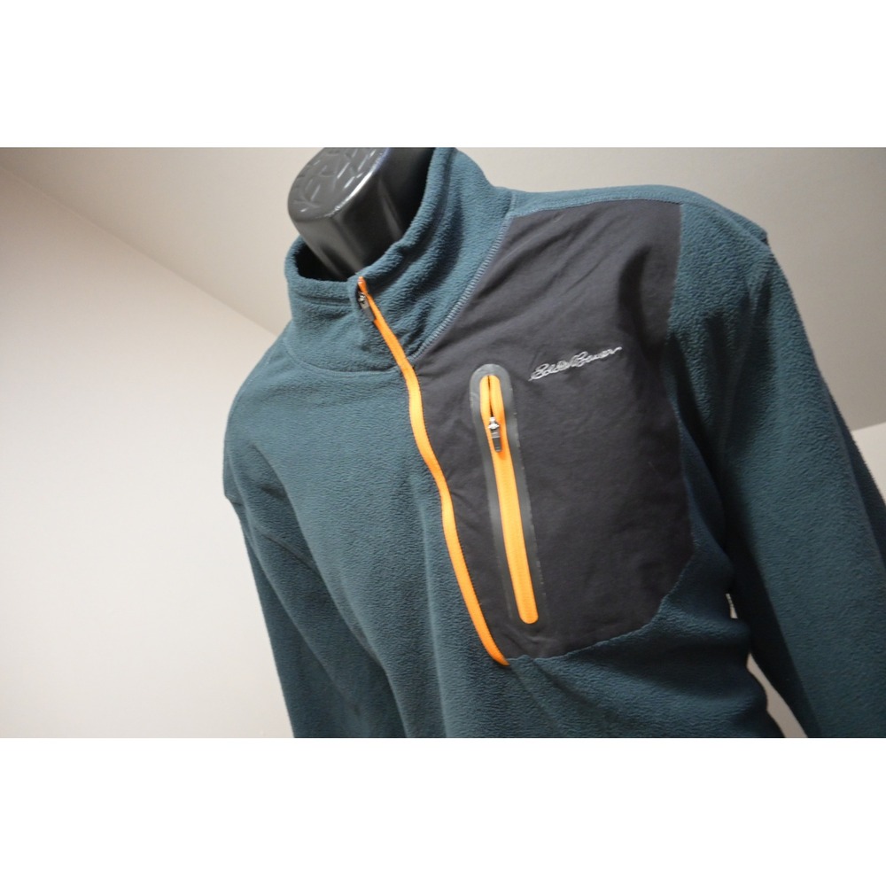 Eddie Bauer Fleece Pullover Jacket Mens XXL Teal 1/4 Zip Pocket Excellent